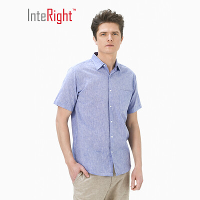 

INTERIGHT Short Sleeve Shirt Mens Cotton Blend Casual Shirt Short Sleeve Denim Blue