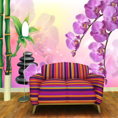 

Custom Printed Wallpaper Bamboo Butterfly Orchid Large TV Background Wall Decoration Mural Non-woven Wallpaper Papel De Parede