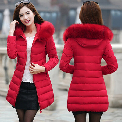

2017 New Womens Fashion Wool Collar Winter Thicken Warm Down Jacket Cotton-padded Jacket