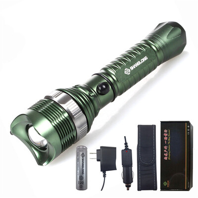 

Shang Long outdoor direct charge convex lens zoom lengthened flashlight suit CREE Q5 third gear light belt nylon sets lithium battery charger SL-E26