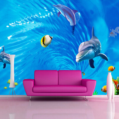 

Пользовательские 3D обои Mural для стен 3D Нетканые настенные обои Cartoon Dolphin Ocean Swirl Wall Paper Детская комната Телевизор Контактная бумага