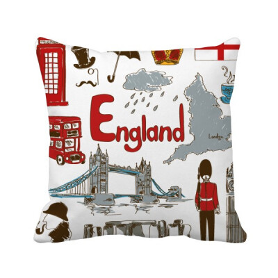 

England Landscap Animals National Flag Square Throw Pillow Insert Cushion Cover Home Sofa Decor Gift