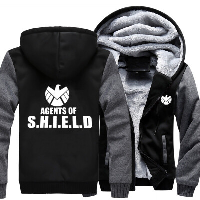 

2018 New USA SIZE Men Winter Autumn Hoodies agents of shield pattern Fleece Coat Baseball Uniform Sportswear Jacket wool