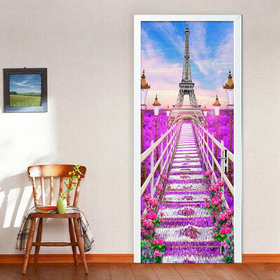

PVC Self Adhesive Waterproof 3D Wallpaper Modern Romantic Lavender Iron Tower Photo Mural Wall Sticker Living Room 77cmx200cm