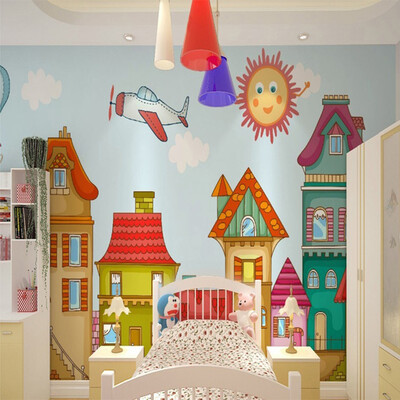 

Custom 3D Mural Wallpaper Cartoon Style For Kids Cartoon House Aircraft Pattern Wall Mural Childrens Room Wall Decor Wall Paper