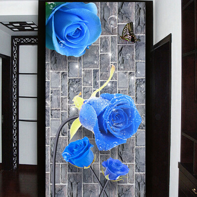 

Customized 3D Mural Wallpaper Modern Creative Blue Rose Brick Wall 3D Sitting Room Entrance Corridor Backdrop Wall Paper Murals
