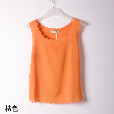 

Women Fashion Solid Color Sexy Summer Sleeveless chiffon wave lace vest Camisole bottoming shirt L33