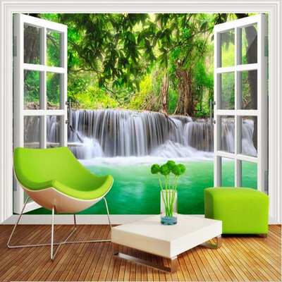 

Custom 3d mural 3D forest waterfall wallpaper bedroom living room wallpaper natural landscape wall painting wallpaper mural