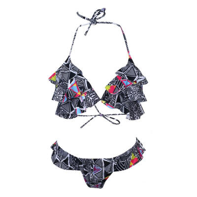 

CANIS@Fashion Standout Women Sexy Push Up Bandage Grid Print Bikini Swimsuit Beachwear