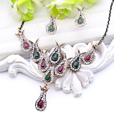 

Exquisite Turkey Bridal Flower Jewelry Sets Resin Earrings Tulips Flower Necklace Rhinestone Women Wedding Ethnic Jewelry Sets