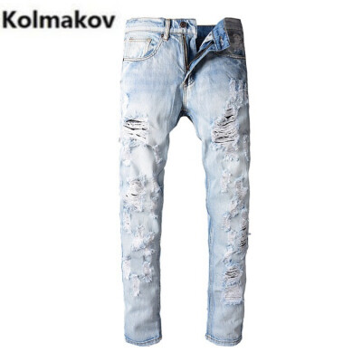 

2018 new arrival high quality fashion slim holes casual men's jeans