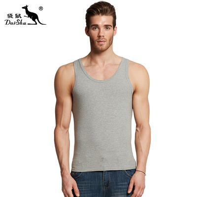 

Kangaroo DaiShu mens vest round neck tight-fitting sports fitness sweat vest summer bottoming Slim type solid color cotton sweatshirt gray ash