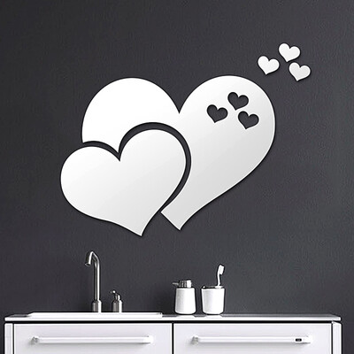 

Yuhuaze Acrylic 3D Stereo Mirror Heart Wall Stickers Bathroom Mirror Wallpaper Decorating Stickers Bedroom Dresser Make-up Mirror Sticker
