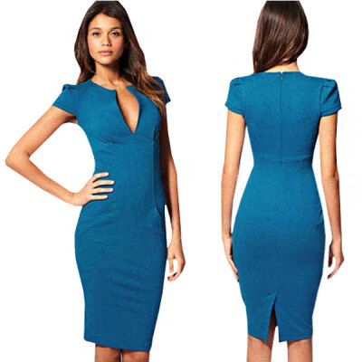 

Lovaru ™Free Shipping Hot Sales New Fashion V-Neck Short Sleeve Knee-Length Pocket Party dress Pencil Dresses