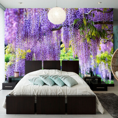 

Custom Poster Printing 3D Romantic Purple Flower Vine Wall Painting Living Room Bedroom Photo Background Mural Wallpaper Decor