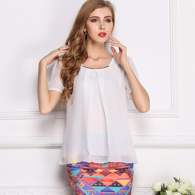 

Summer New women's Blouse Korean Slim large size chiffon shirt quality cool short sleeve multi-code L12