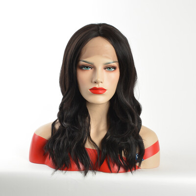 

QianBaiHui Long Wavy Wigs for Black Women Lace Front Wigs Black Color Heat Resistant Synthetic Hair Wigs Wig Cap