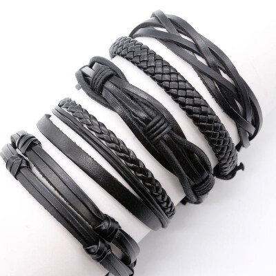 

5Pcs Unisex Men Women Black Brown Colorful Leather Bracelet Wristband