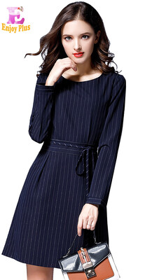 

XL XXL 3XL 4XL 5XL plus size office new fall 2017 dress women long sleeve big size blue striped belt elegant knee length lady