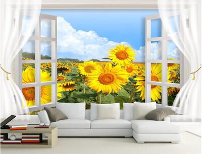 

Custom 3d mural HD marriage room bedroom sofa TV background wall sunflower flower wallpaper