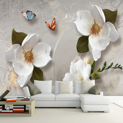 

Custom Mural Wallpaper 3D Stereo Relief Flowers Butterfly Fresco Modern Simple Living Room TV Sofa Background Wall Paper For 3 D