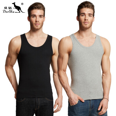 

Kangaroo DaiShu 2 pieces mens vest mens cotton casual sports tide mens vest bottoming shirt black gray L