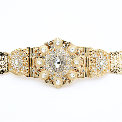 

Luxuriant Round Crystal Waist Chain Decorative Belt Adjustable Length Jewelry India Bridal Nigeria Wedding Hollow Flower Belt