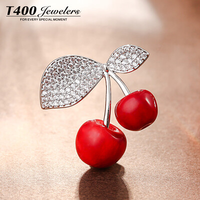 

T400 Korean fashion temperament crystal collar pin buckle cherry brooch corsage female holiday gift for girlfriend red