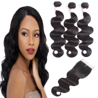 

Brazilian Virgin Hair Body Wave 3 Bundles with Closure Brazilian Body wave with Lace Closure Human Hair Extensions