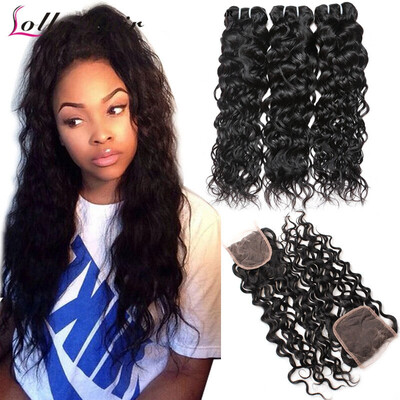

Full Head Peruvian Water Wave With Closure Peruvian Virgin Hair Wet And Wavy Human Hair With Closure No Tangle Water Wave Hair