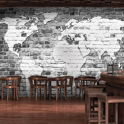 

3D photo wallpaper Gray cement brick wall wallpaper living room clothing store personality retro wallpaper world map mural