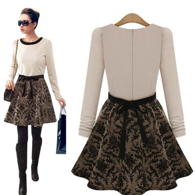 

Lovaru ™New 2015 fashion casual autumn and winter dress high quality fitting long sleeved dress printing dress female