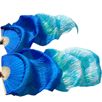 

New Arrivals Stage Performance Dance Fans 100% Silk Veils Colored 180cm Women Belly Dance Fan Veils 2pcs Royal Blue+Mixed Colors