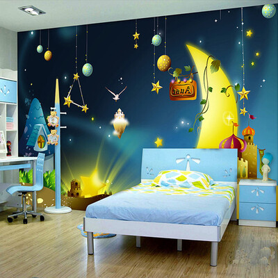 

Custom Mural Non-woven Wallpaper Childrens Room Backdrop Murals Universe Star Boys And Girls Bedroom Cartoon Theme Wallpaper