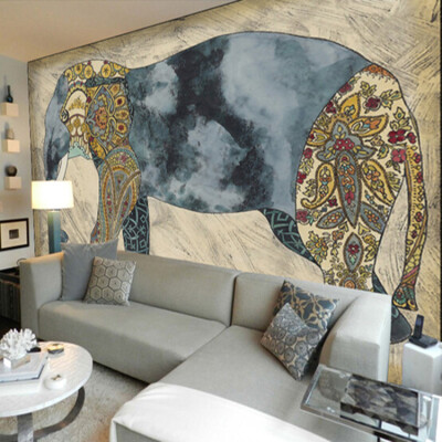 

Custom 3D photo wallpaper large mural living room sofa TV background wallpaper retro style elephant wallpaper mural