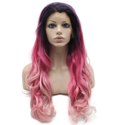 

Long Wavy Two Tone Pink Heat Resistant Fiber Hair Lace Front Wig Ombre