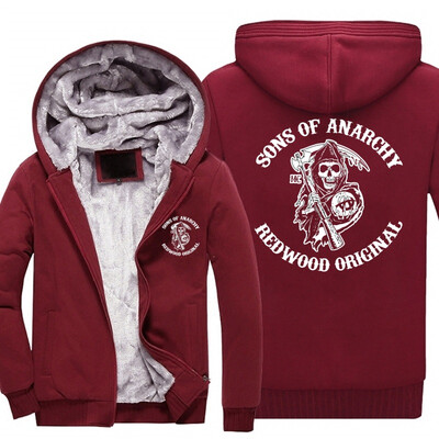 

2018 New Sons Anarchy Winter Jackets&Coats film hoodie Hooded Thick Zipper Men cardigan Sweatshirt Hoodies Thick Fleece Coat
