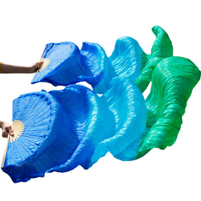 

New Arrivals Stage Performance Dance Fan 100 Silk Fans Colored 180cm Women Belly Dance Silk Fans 2pcs Royal BlueTurquoiseGreen