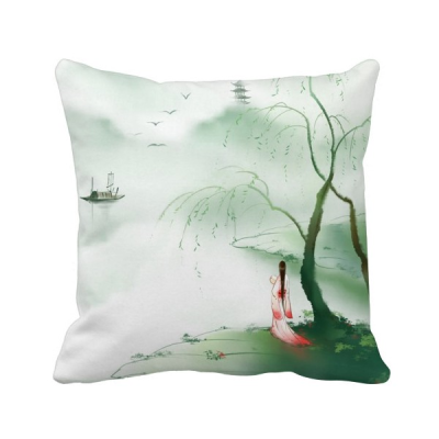 

Waterfront Sadness Chinese Style Watercolor Polyester Toss Throw Pillow Square Cushion Gift