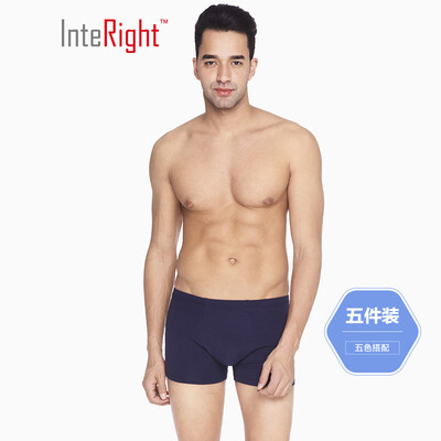 

INTERIGHT underwear mens stretch cotton reinforced net color middle waist boxer five boxed mixed color