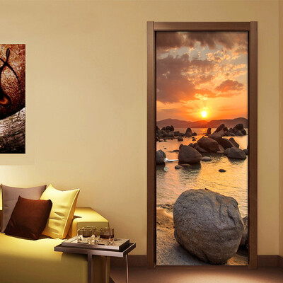 

Custom Mural Wall Paper Beautiful Sunset Landscape Door Mural DIY Sticker Living Room Bedroom PVC Waterproof Wallpaper 77cmx200cm