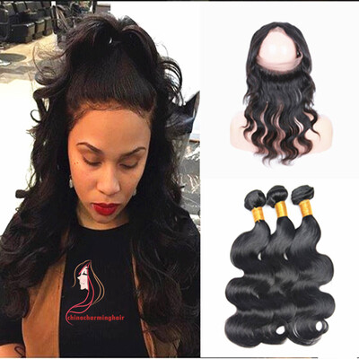 

360 Lace Frontal with Bundles Brazilian Human Hair 3 Bundles with Frontal Closure Brazilian Body Wave Virgin Hair with 360 Lace Fr