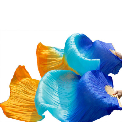 

Stage Performance 100% Silk Belly Dance Fans Gradient Colour Dance Accessories Belly Dancing Silk Fans Royal Blue+Turquoise+Orange