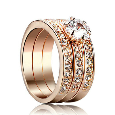 

Yoursfs® 18K Rose Gold Plated 08CT Triple Simulated Diamond Wedding Ring Use Austrian Crystal Fashion Jewelry