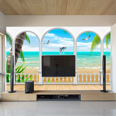 

Custom Mural Wallpaper Photo Seaview Roman Column Wall Decorations Living Room Bedroom Sofa TV Background Wallpaper Modern 3D
