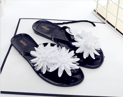 

Simei summer mixed color candy shoes rivets female sandals exposed toe mule slippers home black&white punk style jelly plastic