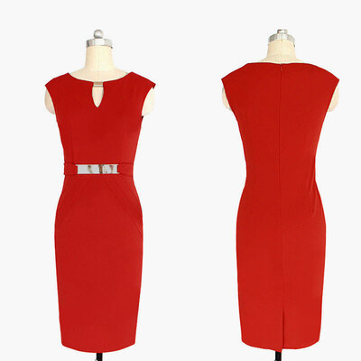 

Women Dress Slim Solid Color Zipper Sexy metal buckle knee sleeveless elegant pencil skirt L20