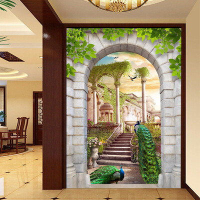 

European Style Peacock Stone Step 3D Wall Murals Spatial Extension Living Room Hotel Entrance Hallways Backdrop Wall Paper Decor