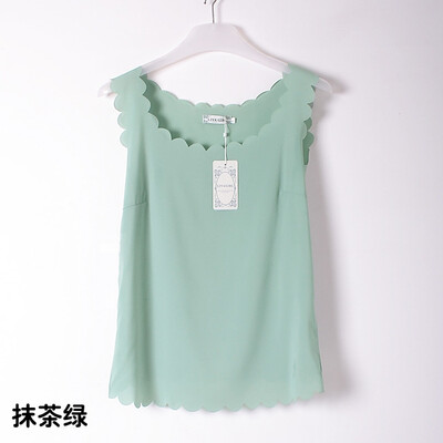 

Women Fashion Solid Color Sexy Summer Sleeveless chiffon wave lace vest Camisole bottoming shirt L33