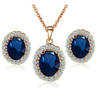 

Yoursfs® 18k rose позолоченные полностью jewelled ожерелье и серьги искусственной сапфир украшения использовать кристалл люкс для набора австрии